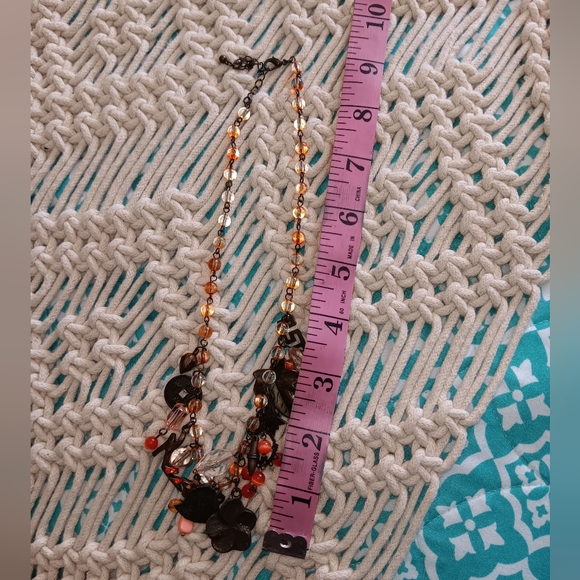 Vintage~Y2K Multi Charm Orange Bronze Floral Beaded Necklace - Picture 6 of 9